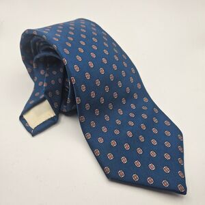 John Henry 100% Silk Tie Blue Red Geometric Pattern Made in USA 3.75” Wide